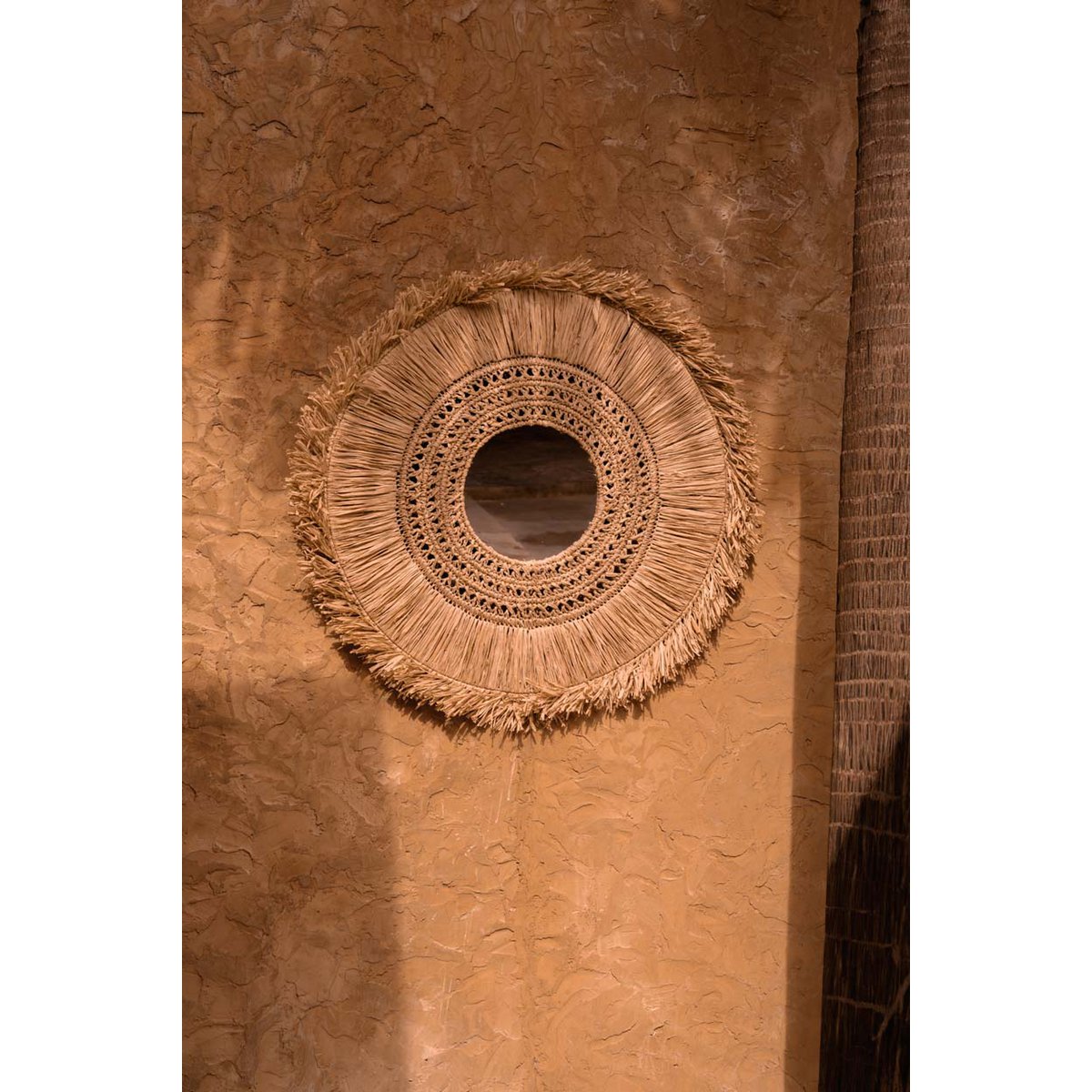 Raffia wall mirror large – natural