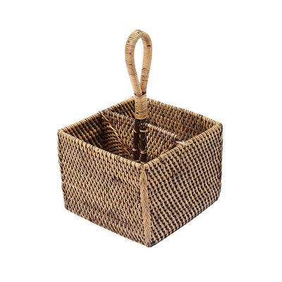Rattan cutlery caddy, two-part - Natural brown