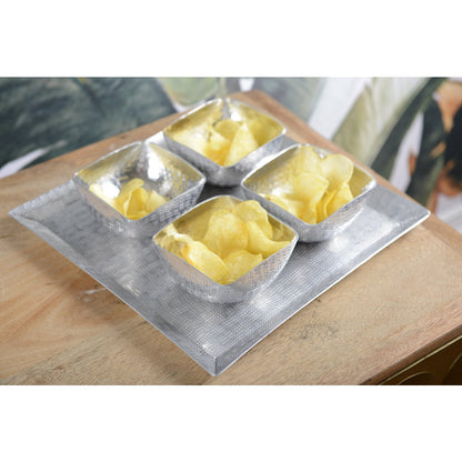 Aluminum aperitif set, 4 cups on platform - silver