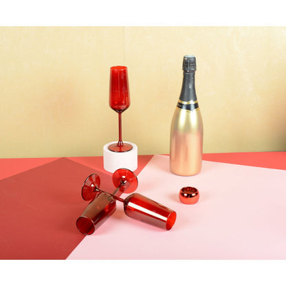 Glass champagne flutes, set of 6 - red