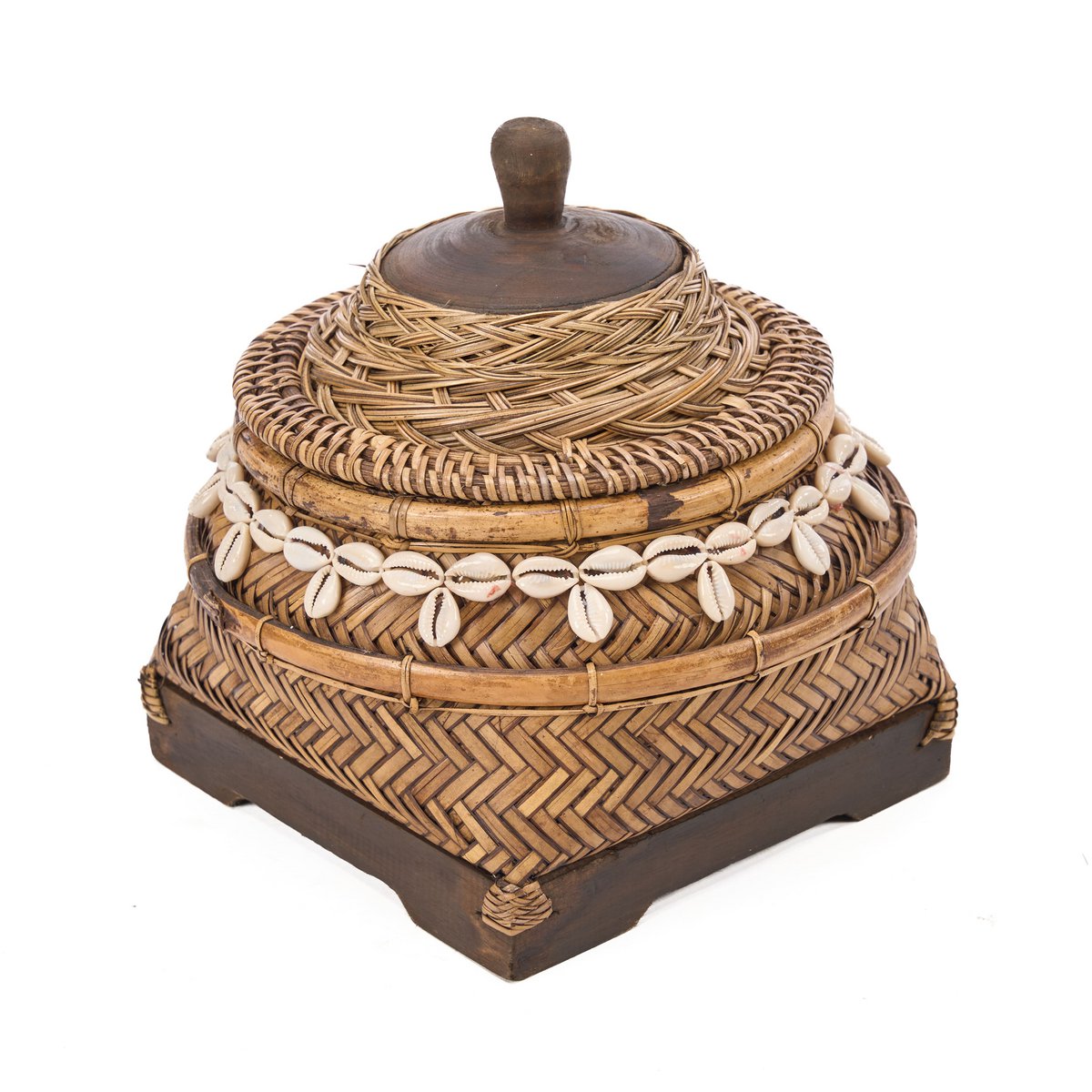 Bamboo storage box with shell detail - round