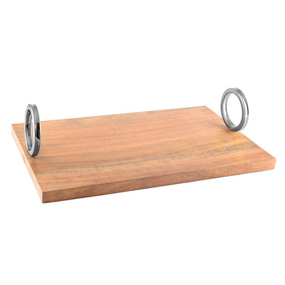 Rectangular wooden tray with silver handle 40 × 26 × 11 cm