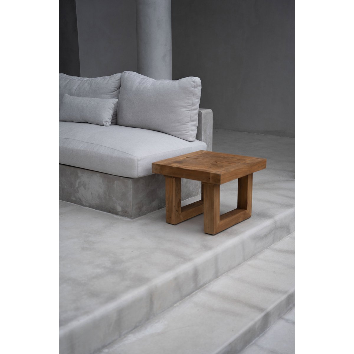 Reclaimed teak side table, block legs - Natural