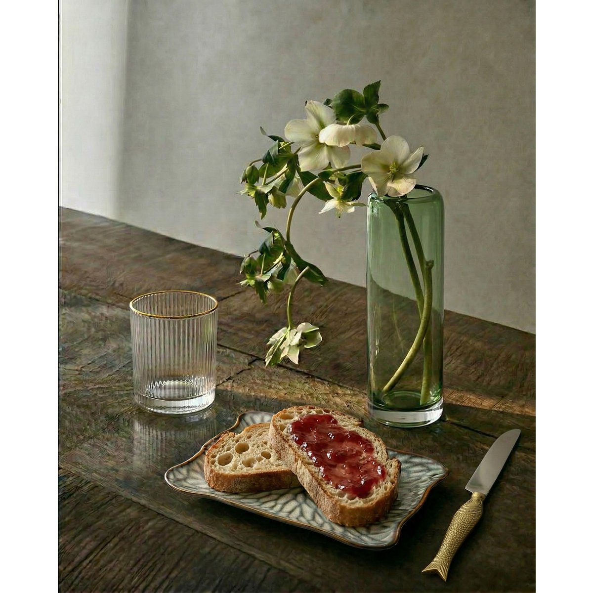 Ceramic square plate, grey-brown, large - Lotus Ice