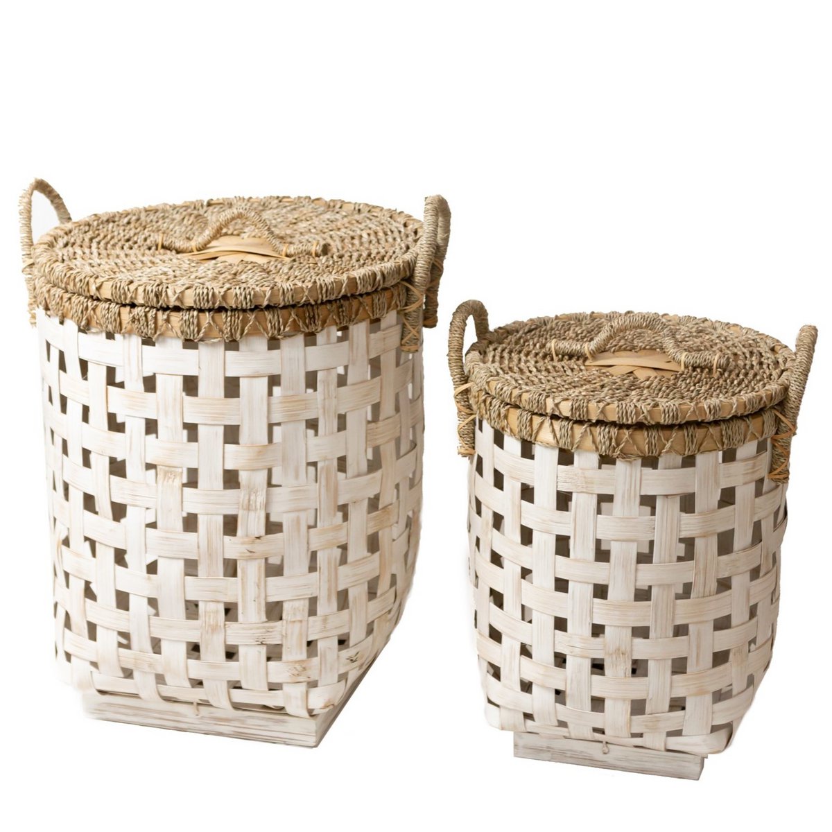 Bamboo & rattan laundry basket IRAYA with lid, 41 cm
