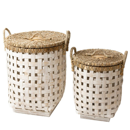 Bamboo & rattan laundry basket IRAYA with lid, 41 cm