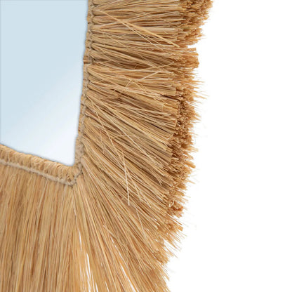 Glass wall mirror with grass frame - natural, 48 cm