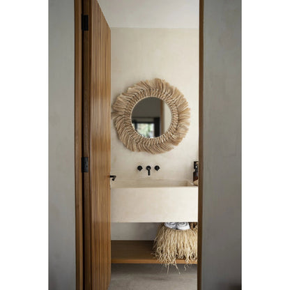 Rattan wall mirror, round, 90cm - Natural blonde