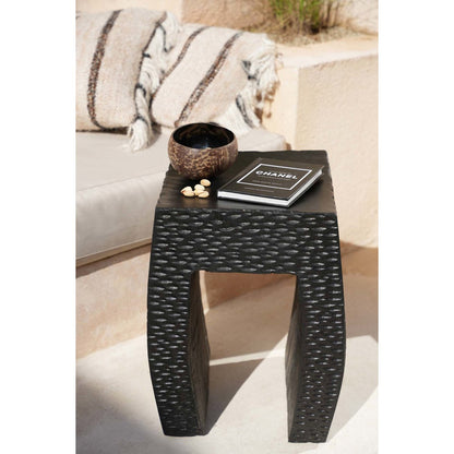 Wood stool 38×47 cm - black finish, made in Indonesia