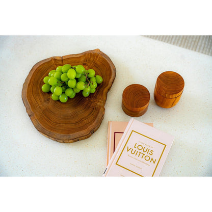Teak wood jar with lid, natural - small storage