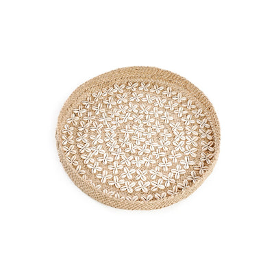 Woven grass wall disc with cowrie shells, natural, 42 cm