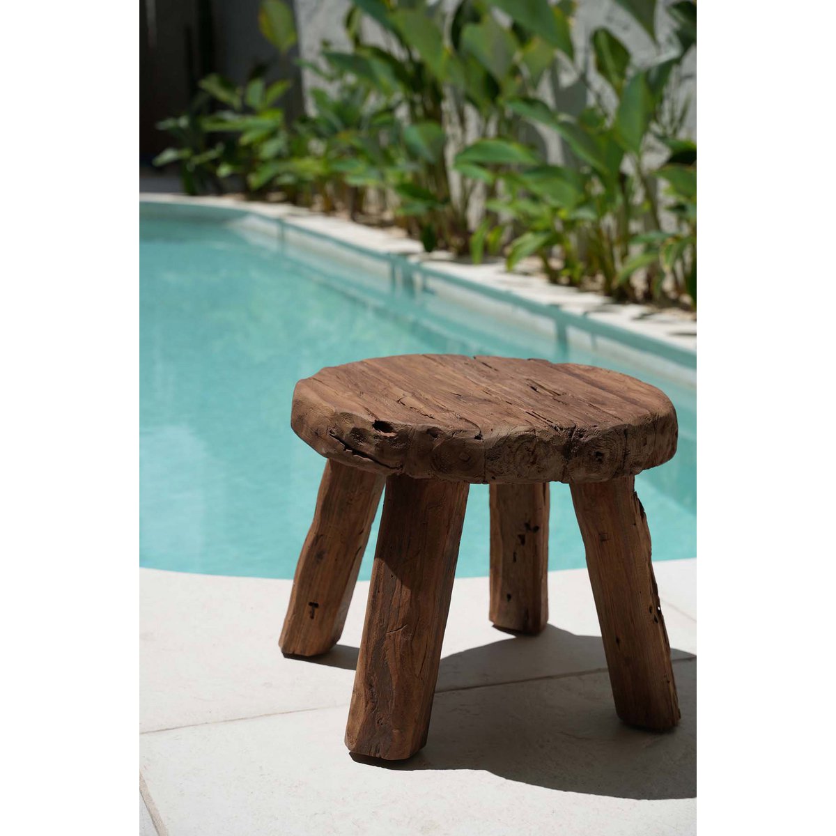 Wood rustic side table natural 50 × 50 × 40 cm – made in Indonesia