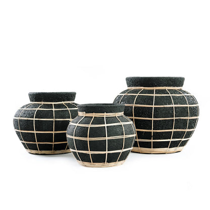 Terracotta belly vase black natural 33 × 27 cm – large, Indonesia