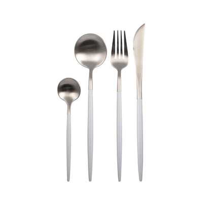 Stainless steel cutlery set, 24 pieces - silver and white