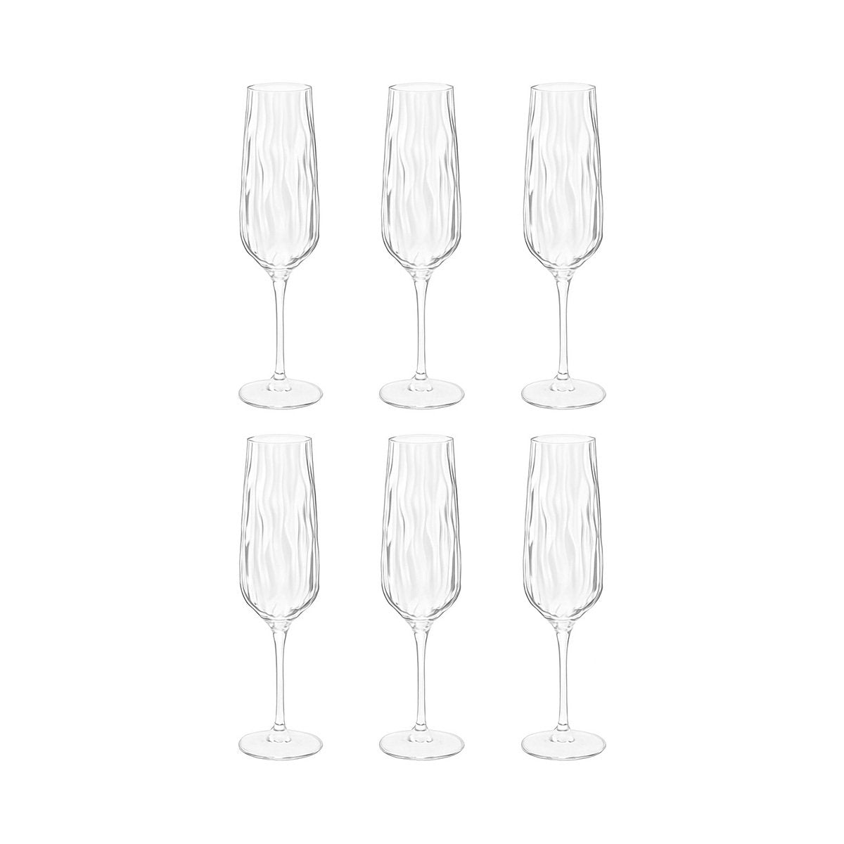 Champagnergläser aus Glas mit Wellendetail, 6er-Set