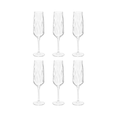 Glass champagne flutes with wave detail, set of 6