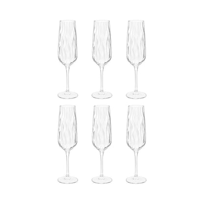 Champagnergläser aus Glas mit Wellendetail, 6er-Set