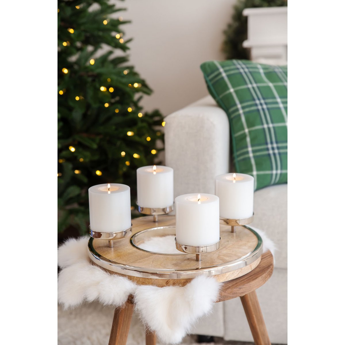 Mango wood Advent wreath Jale, 36 cm - stainless steel edge