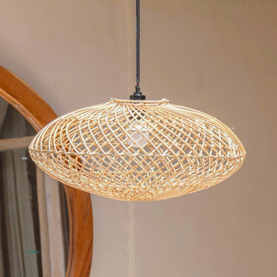 Flacher Rattan-Pendellampenschirm ARANA – Ø 40 cm