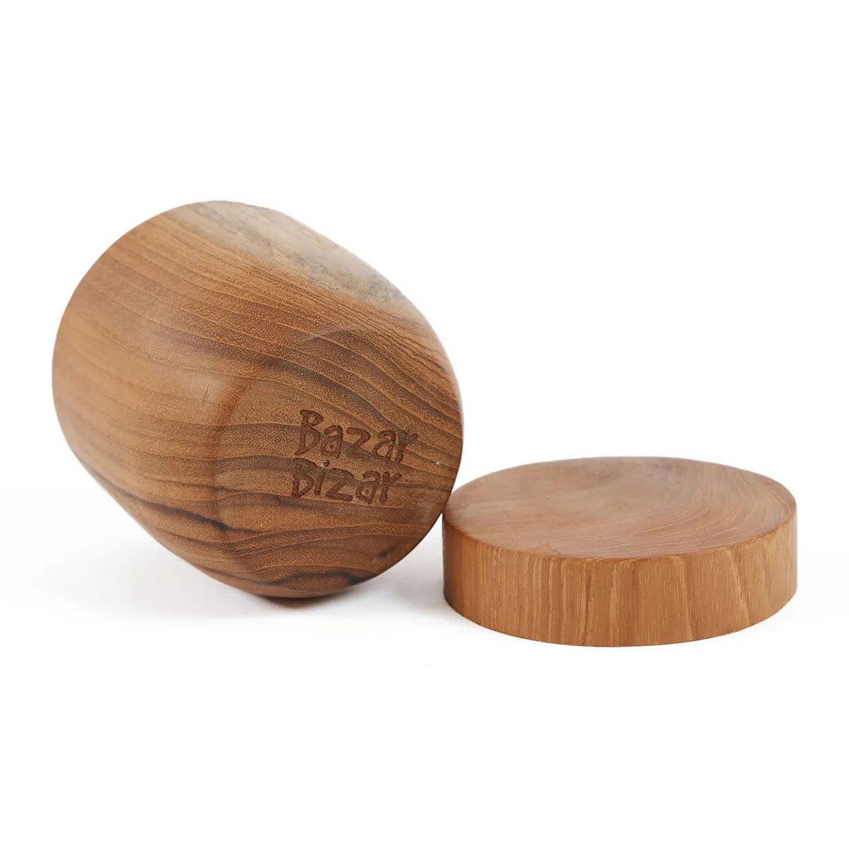 Teak wood jar with lid, natural - small storage