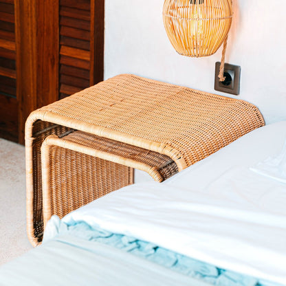 Rattan side table Bayu - handwoven top with metal frame