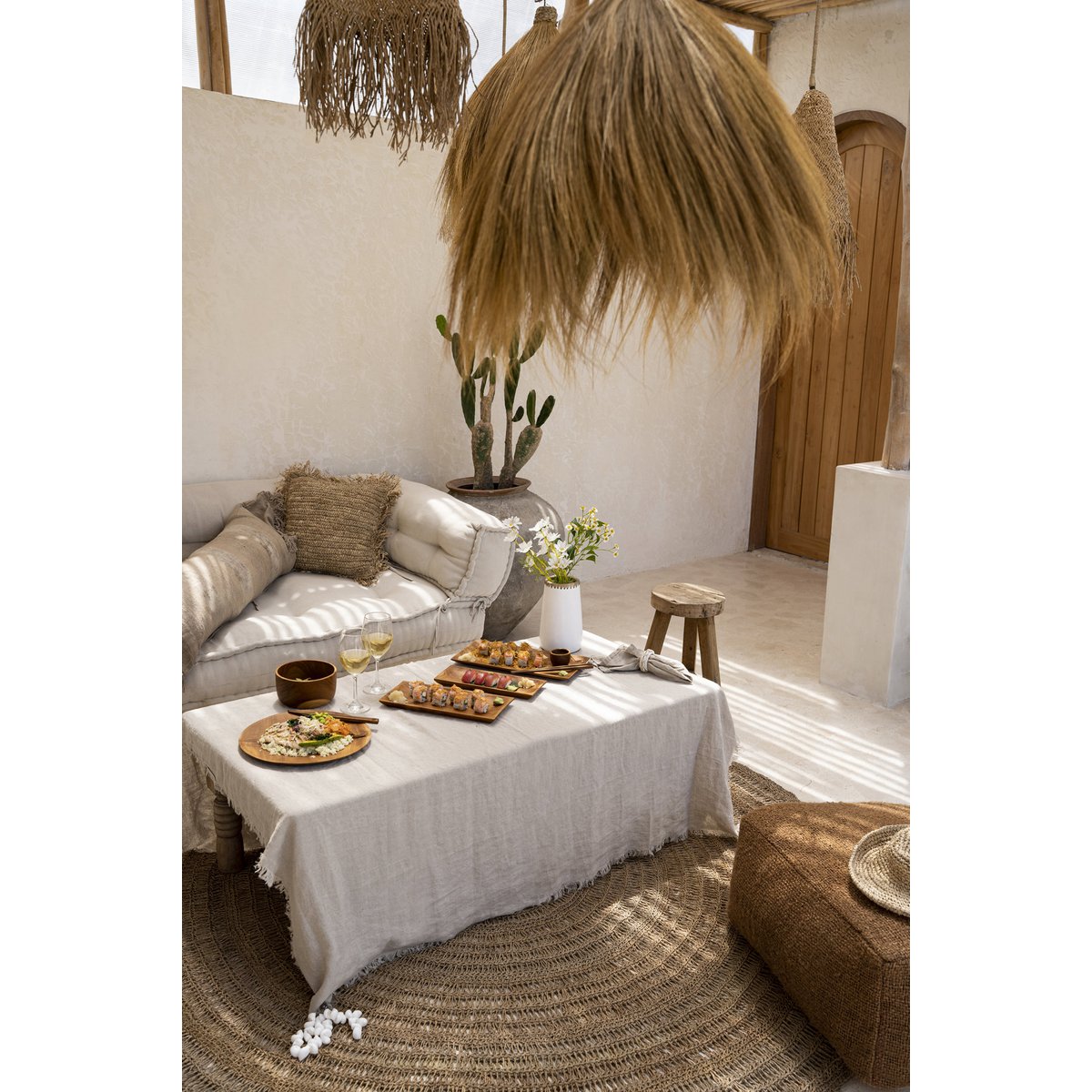 Tischdecke aus Leinen, beige, 150×150 cm