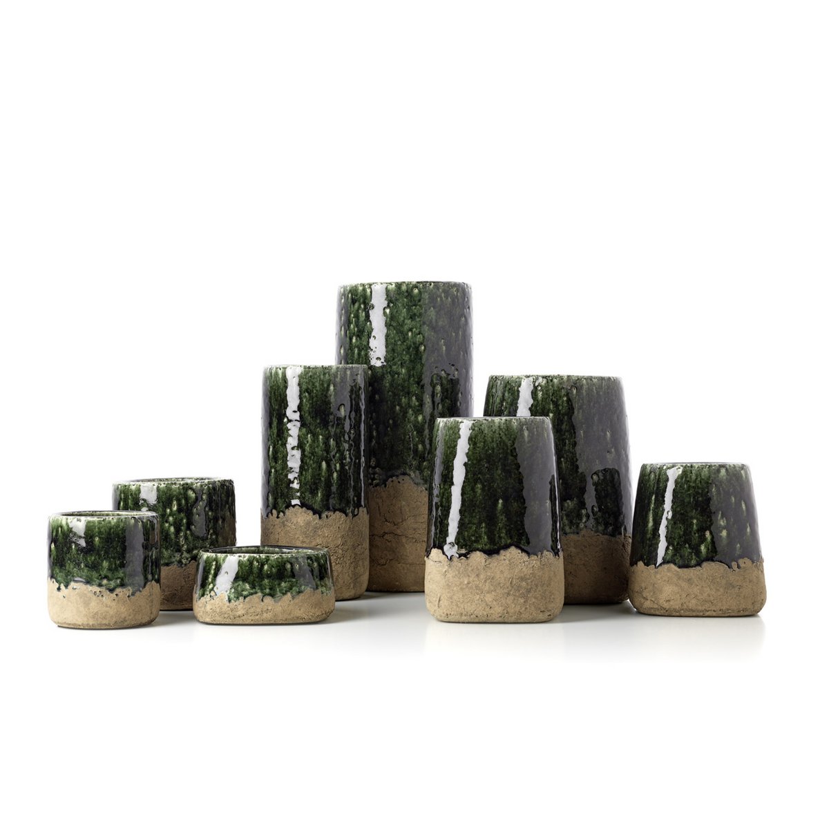 Steingut-Zylindervase, Betongrün - L