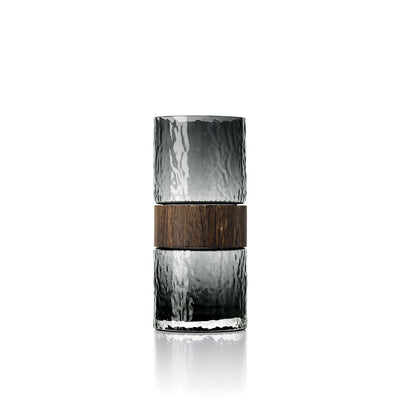 Glass & Wood Vase, Dark Grey - Medium