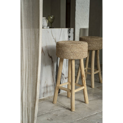 Wood raffia bar stool 75 cm tall - handcrafted in Indonesia