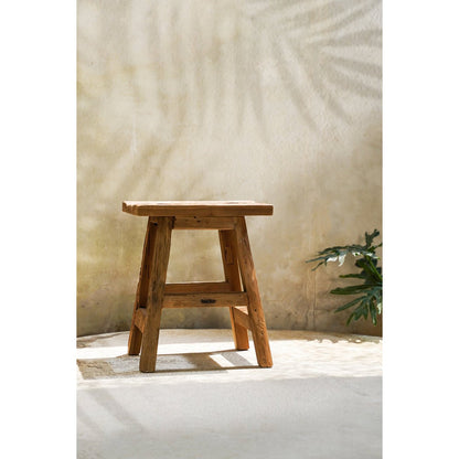 Reclaimed teak stool, four-leg - 39×30cm L