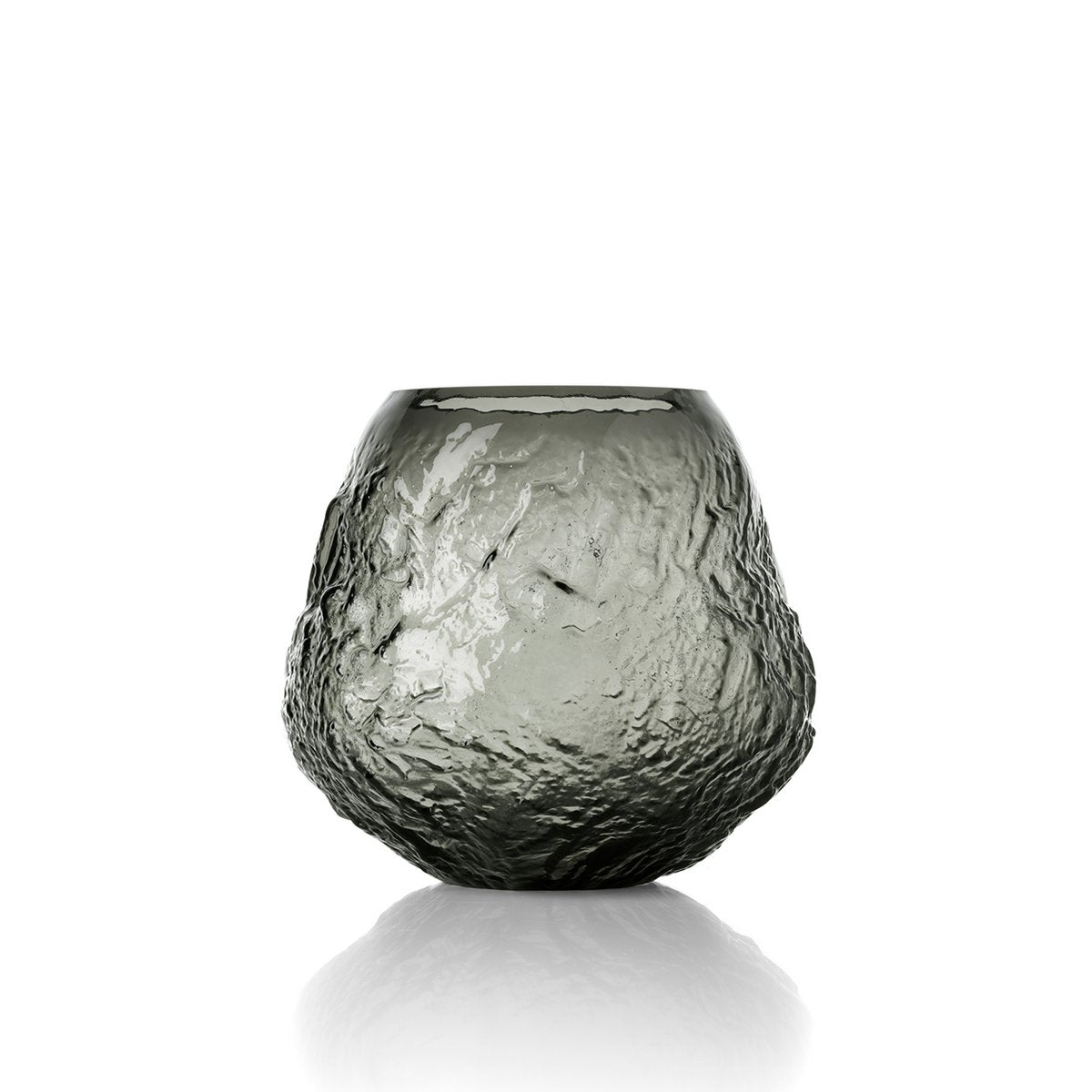 Black glass vase, crater texture - L