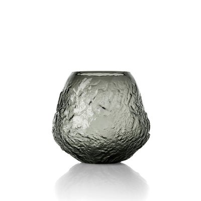 Black glass vase, crater texture - L