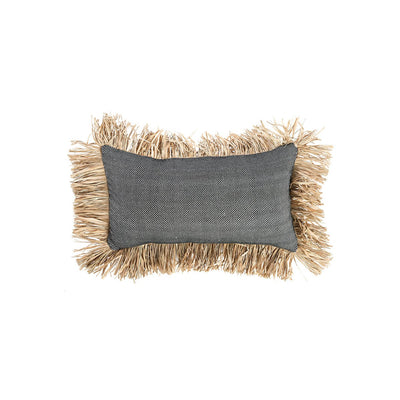 Cotton cushion cover with raffia fringe, 30×50 cm - Black dotted
