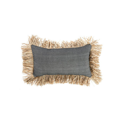 Cotton cushion cover with raffia fringe, 30×50 cm - Black dotted