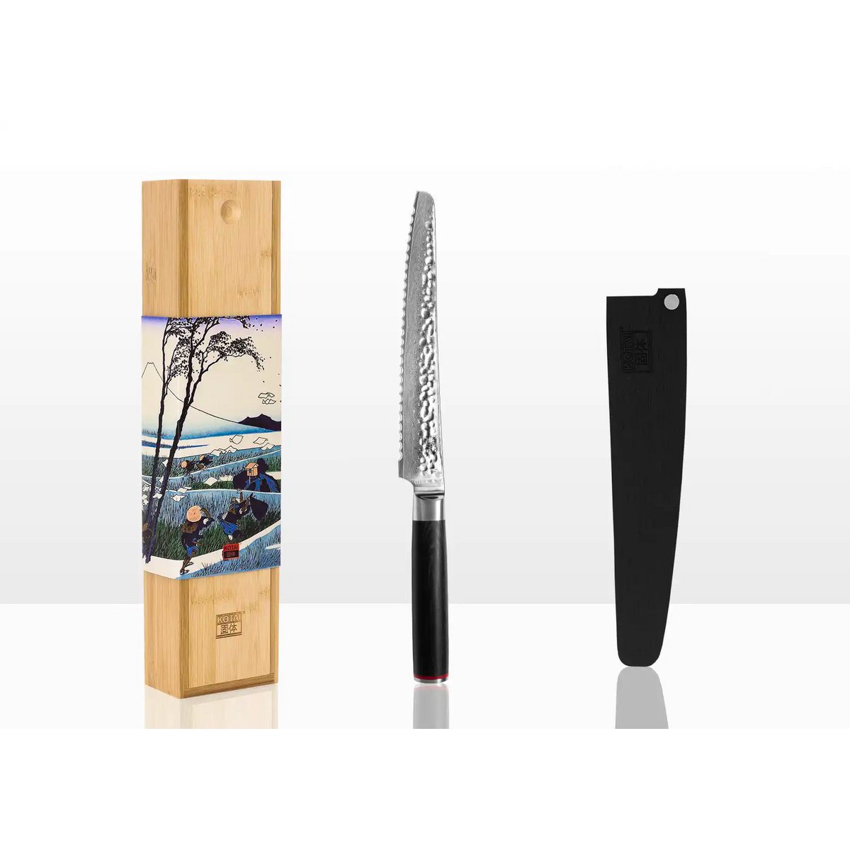 Damascus serrated bread knife 200 mm - wood handle