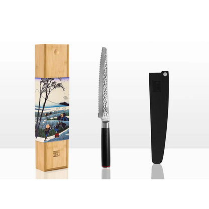 Damascus serrated bread knife 200 mm - wood handle