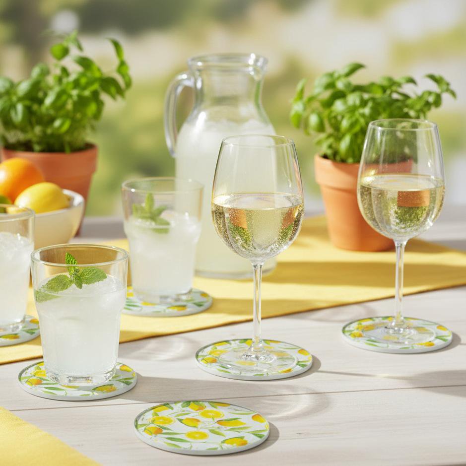 Zitronenuntersetzer aus Glas, 6er-Set — 9 cm