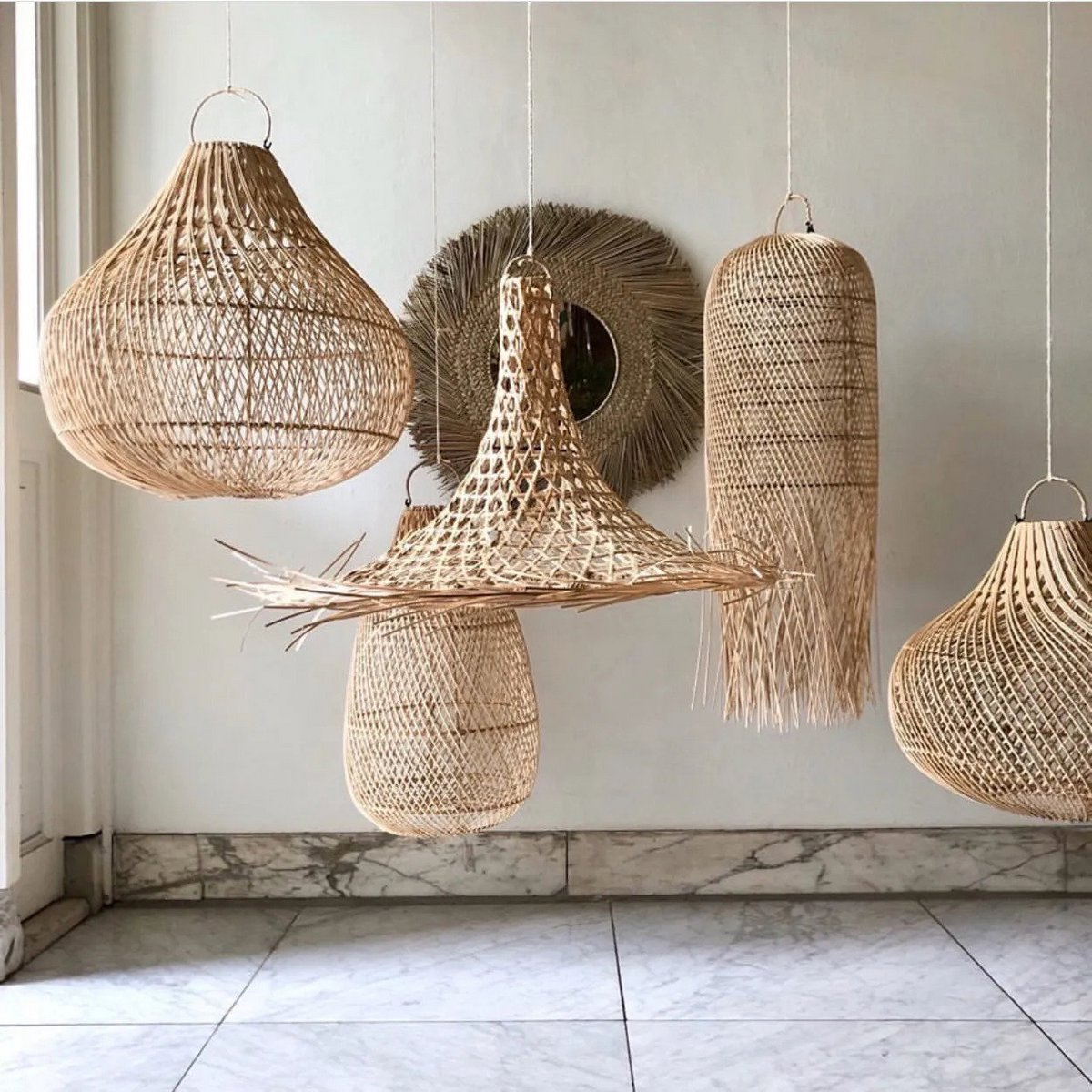 Rattan pendelskærm 30×80 cm – natur beige