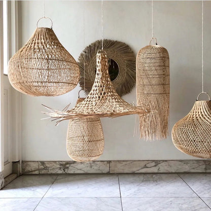 Rattan pendelskærm 30×80 cm – natur beige