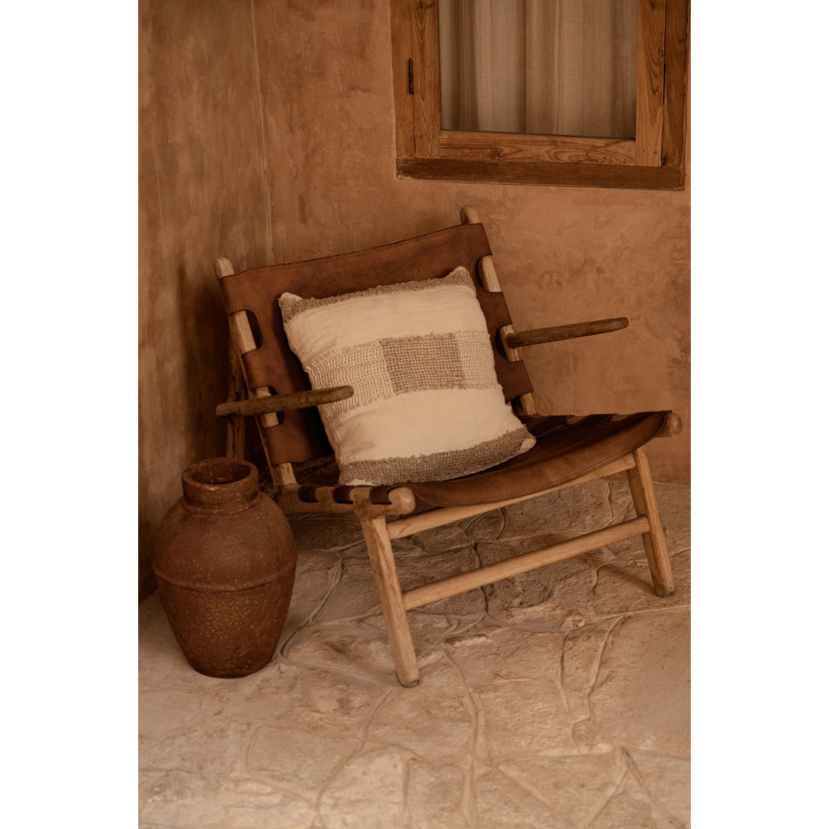 Linen cushion cover, white natural - 50×50 cm