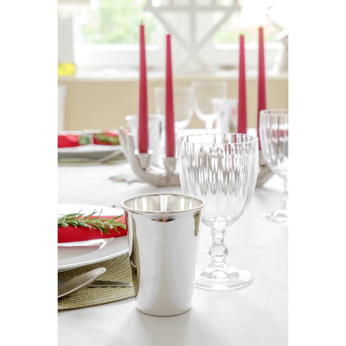 Silberbeschichtete Stahlbecher Mido, gehämmert, 4er-Set, H 10 cm