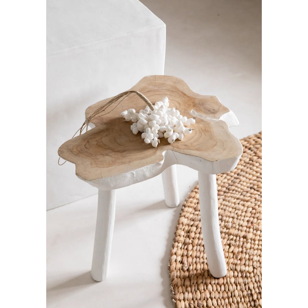 Organic wood side table 45×40 cm - natural white, Indonesia