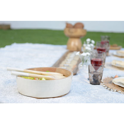 Mango wood salad bowl with servers - handmade