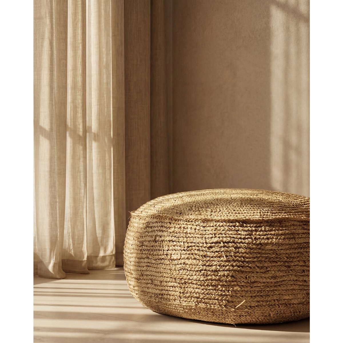 Raffia pouffe, 60 cm round - Natural
