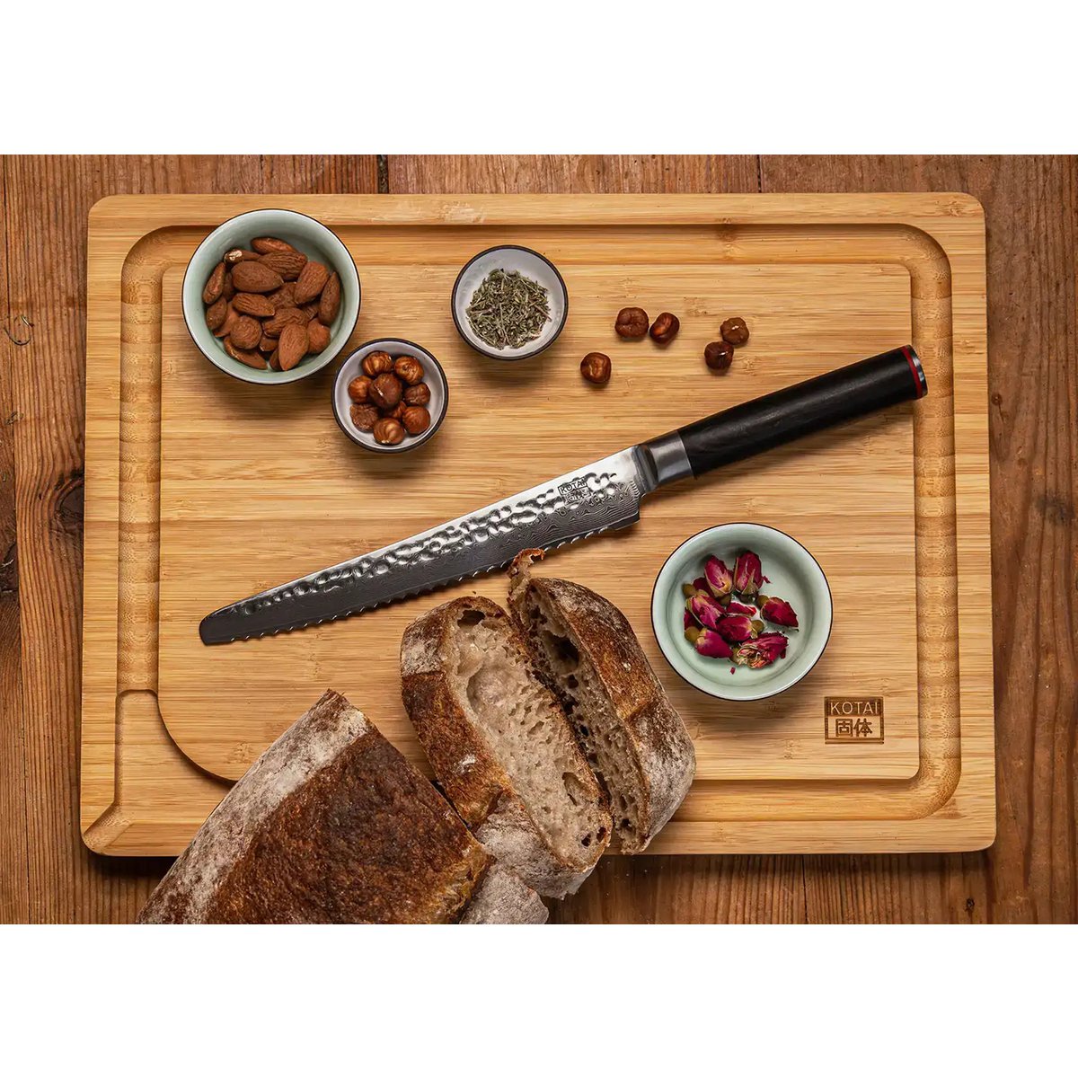Damascus steel knife set, 6 pieces - hammered blades