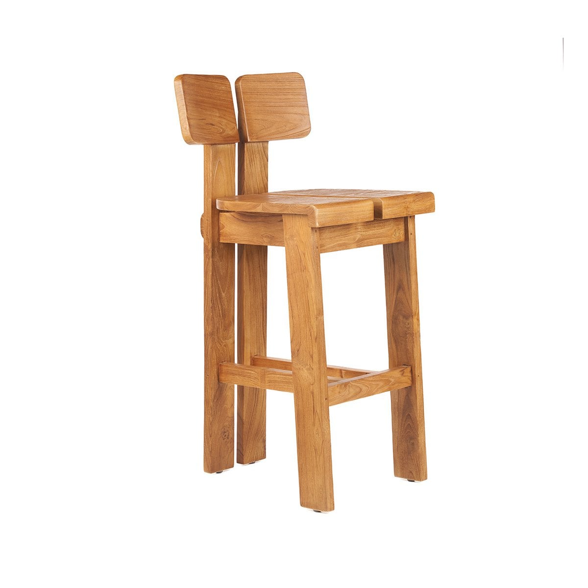 Teak bar stool, natural - dual split-back 58 × 108 cm
