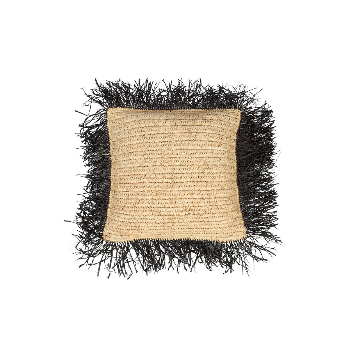 Handwoven raffia cushion cover 40×40 cm – natural black