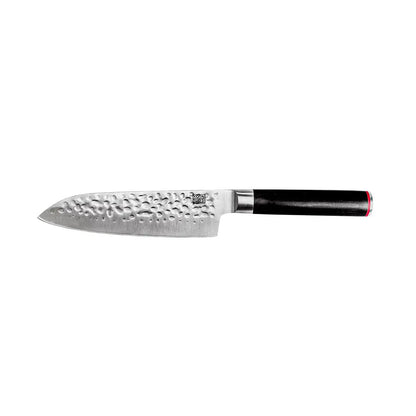 440C steel santoku knife 180 mm - hammered blade with bamboo saya