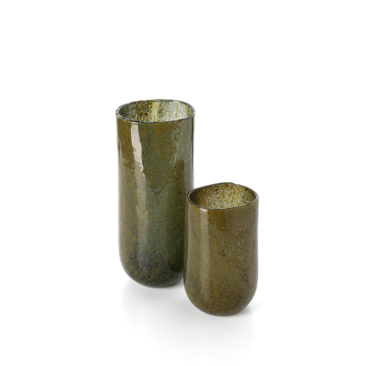 Glass vase, olive green, low - hand-blown