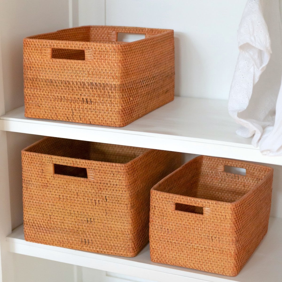 Handwoven rattan shelf basket Warsa M – 38 × 23 × 28 cm
